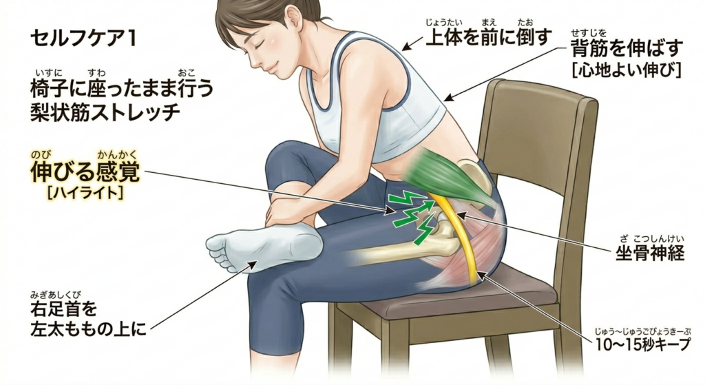 椅子に座ったまま行う梨状筋ストレッチ