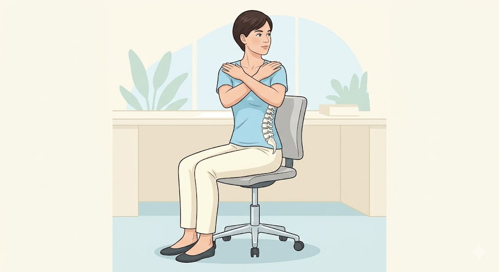 椅子に座ったまま上半身ひねりストレッチ