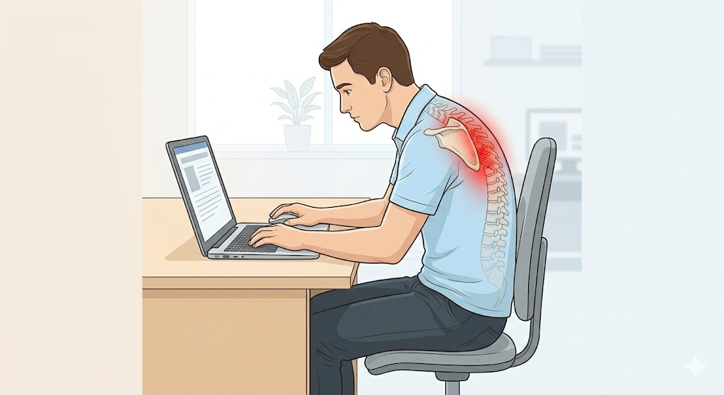 デスクワーク中の猫背と背中の張り