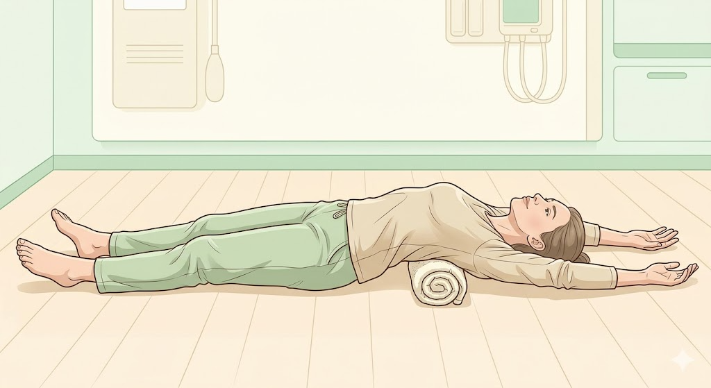 タオルを使った仰向け肩甲骨ストレッチ