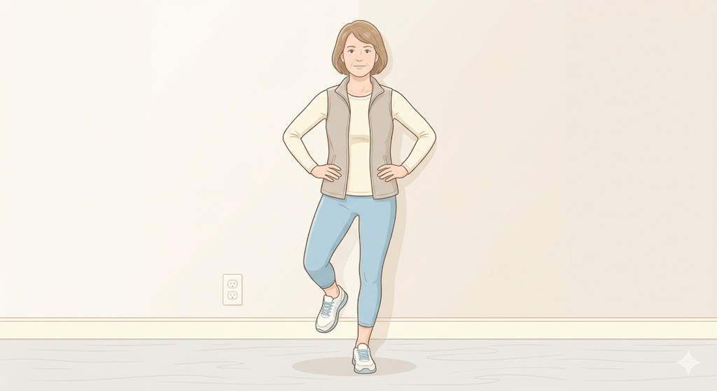 壁の近くで行う片足立ちバランストレーニング