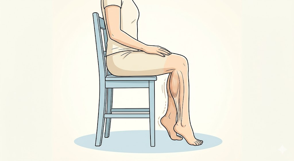 椅子に座ってふくらはぎ運動（カーフレイズ）をしているイラスト