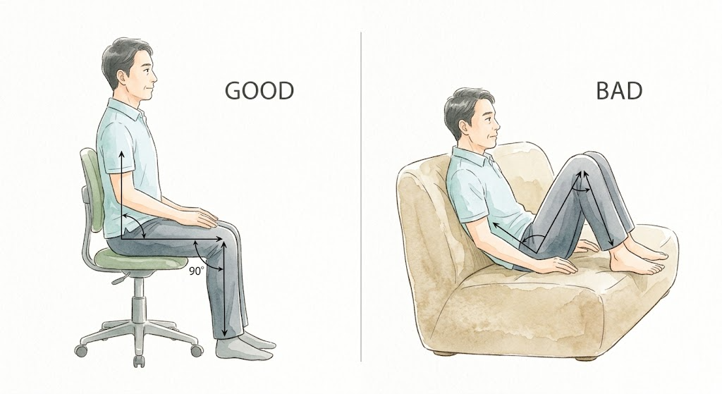 股関節に良い椅子の高さと悪い座り方の比較