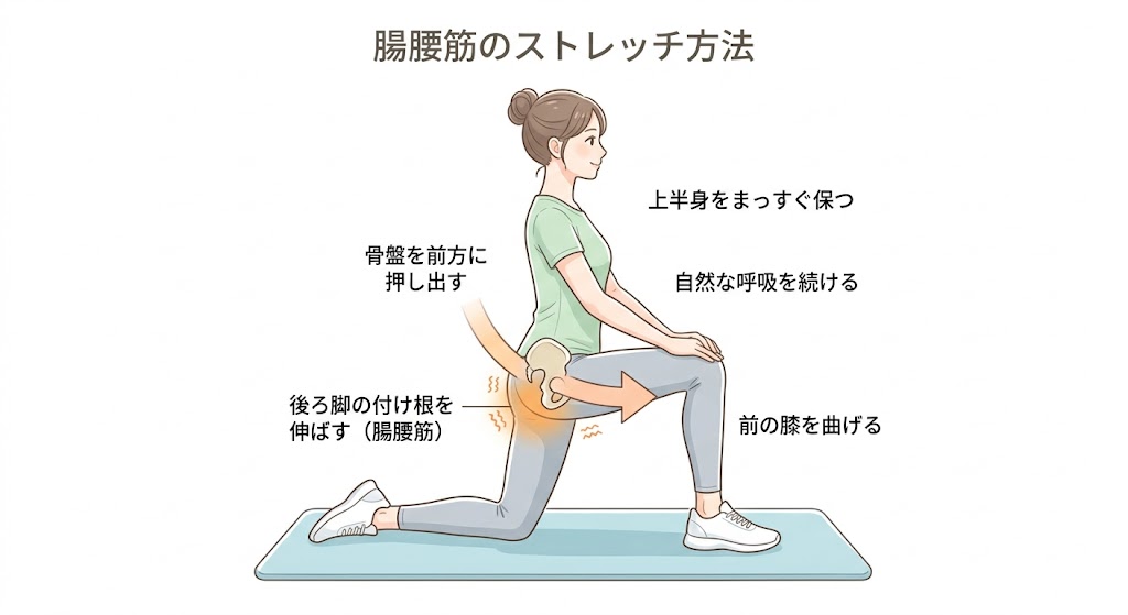 ランジポジションで行う腸腰筋のストレッチの実演