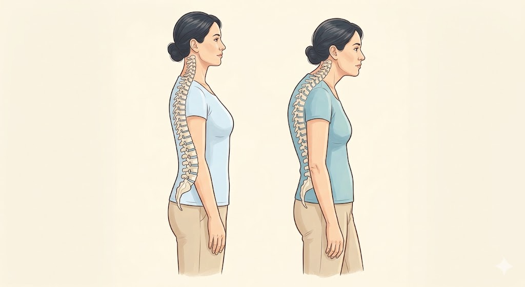 正しい姿勢と猫背の比較イラスト