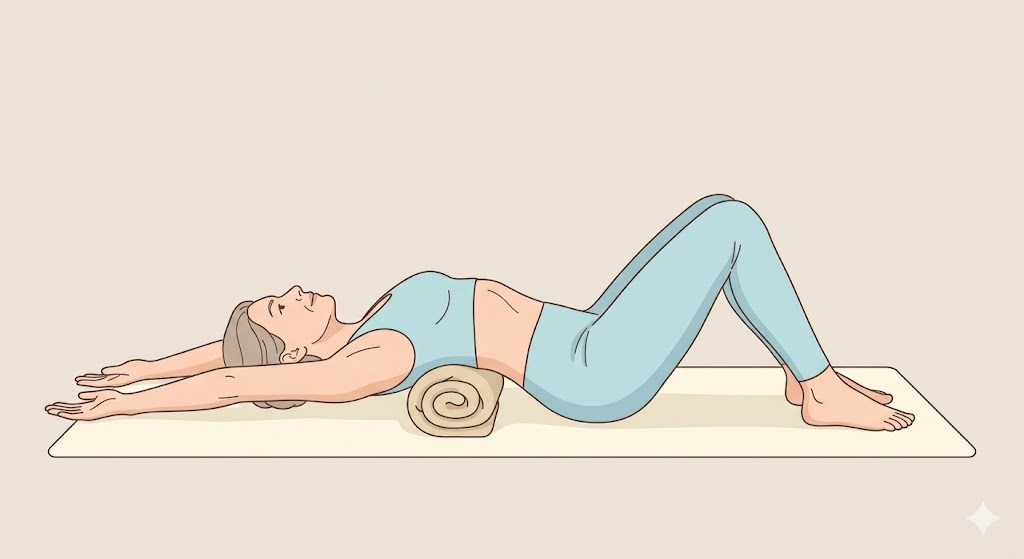 タオルを使った胸椎ほぐしのイラスト