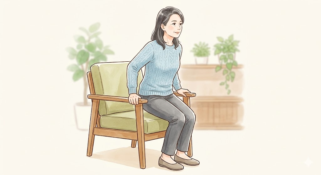 椅子から正しい姿勢で立ち上がる膝に優しい動作