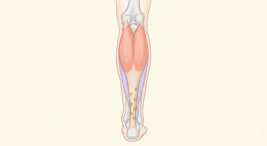 ふくらはぎの筋肉(腓腹筋・ヒラメ筋)の解剖図と腱紡錘の位置
