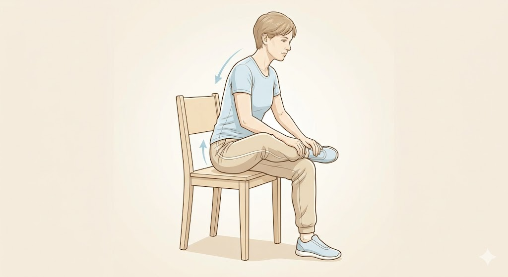 椅子に座って行う梨状筋ストレッチのイラスト