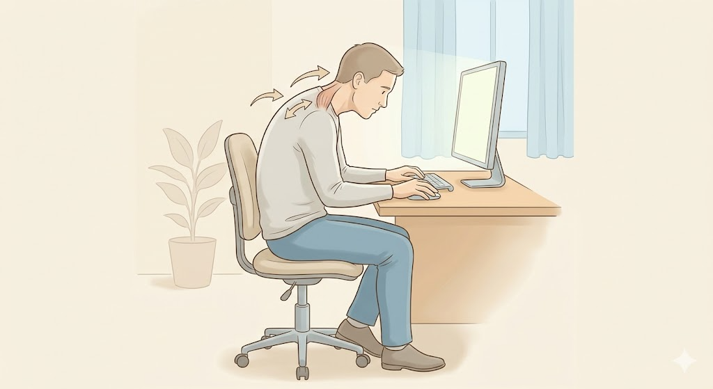 デスクワーク中の前傾姿勢と肩こりの原因