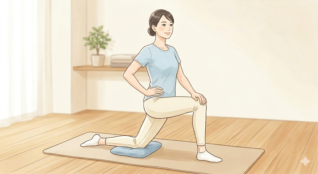 腸腰筋ストレッチ（片膝立ち）のイラスト
