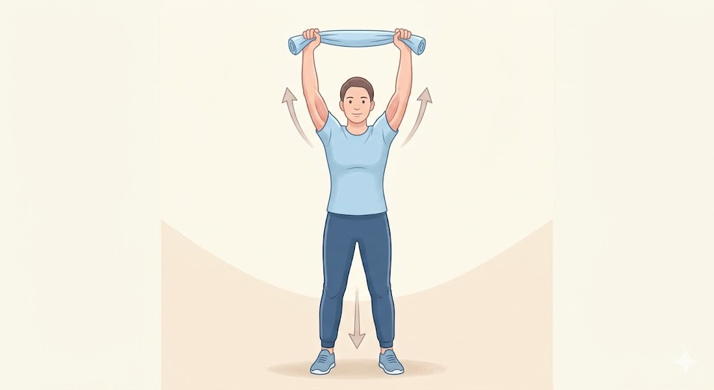タオルを使った肩のストレッチ（滑車運動）のやり方イラスト