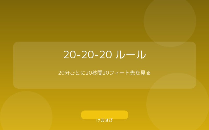 20-20-20ルールの解説図：20分ごとに20フィート先を20秒見る